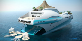 Illustration for article titled The Rich Needn't Experience Society's Ills Ever Again Aboard a Tropical Island Megayacht